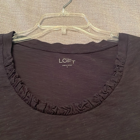 LOFT Long Sleeves Black Top with Ruffle Rounded Neckline Small - Picture 10 of 11